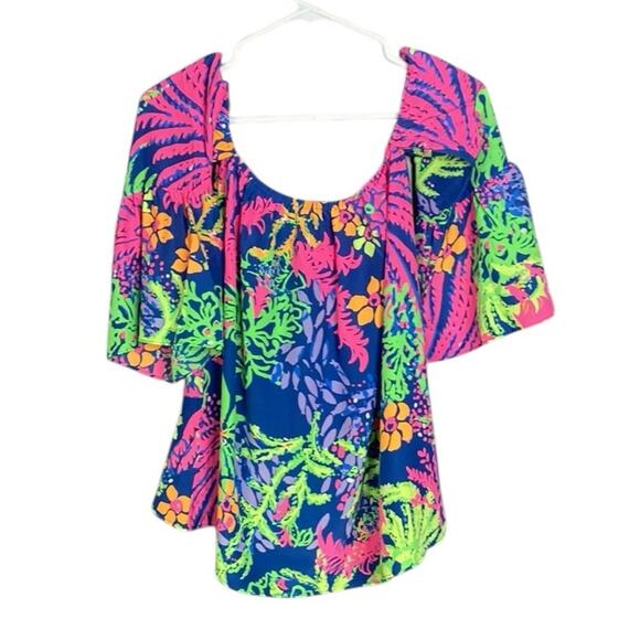 NWT LILLY PULITZER SANILLA SILK TOP, INDIGO BLUE, ALL A GLOW Women's XS - Picture 2 of 7